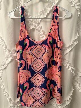 Lilly Pulitzer Navy Tank Top with Pink Flamingo Print